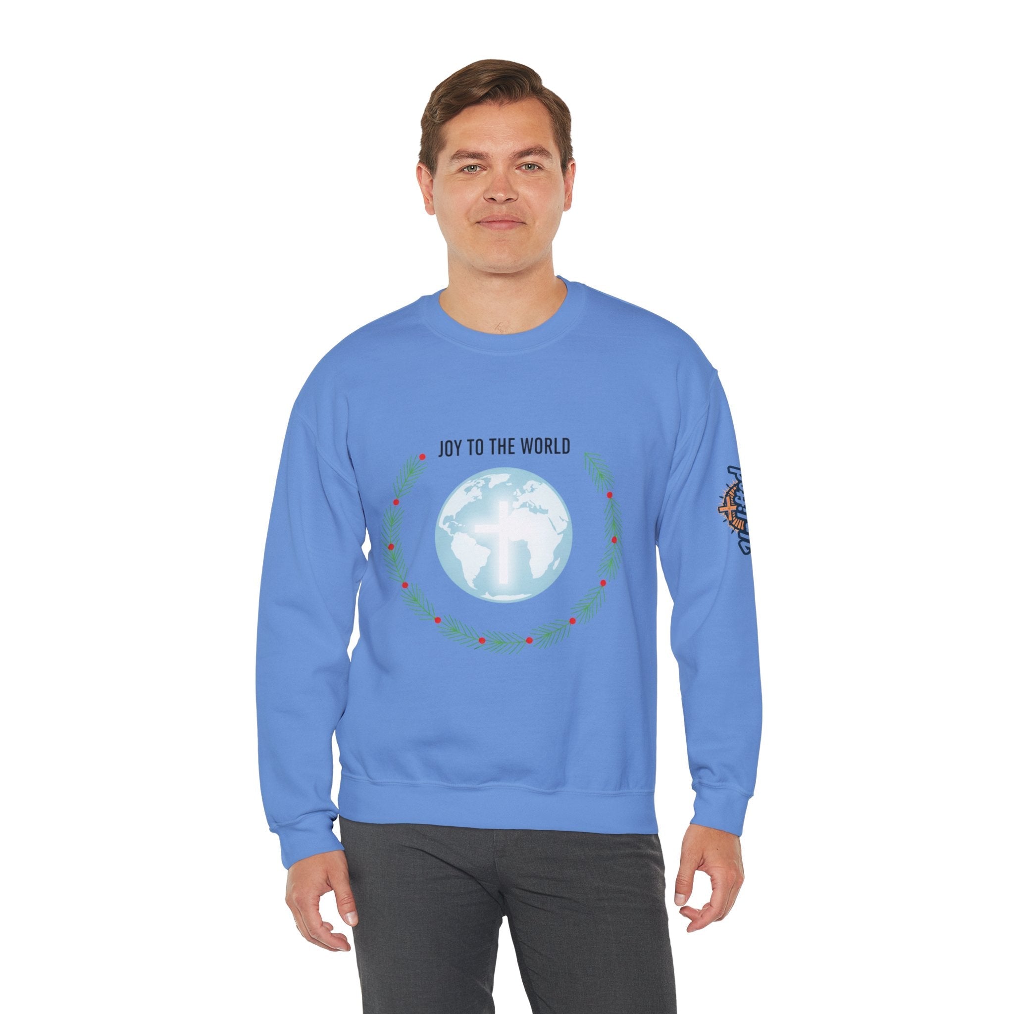 Joy to the World Sweatshirt – Wreath Earth Nativity Christian Christmas Sweatshirt for Isaiah 9:6 Holiday Faith & Festive Joy Printify