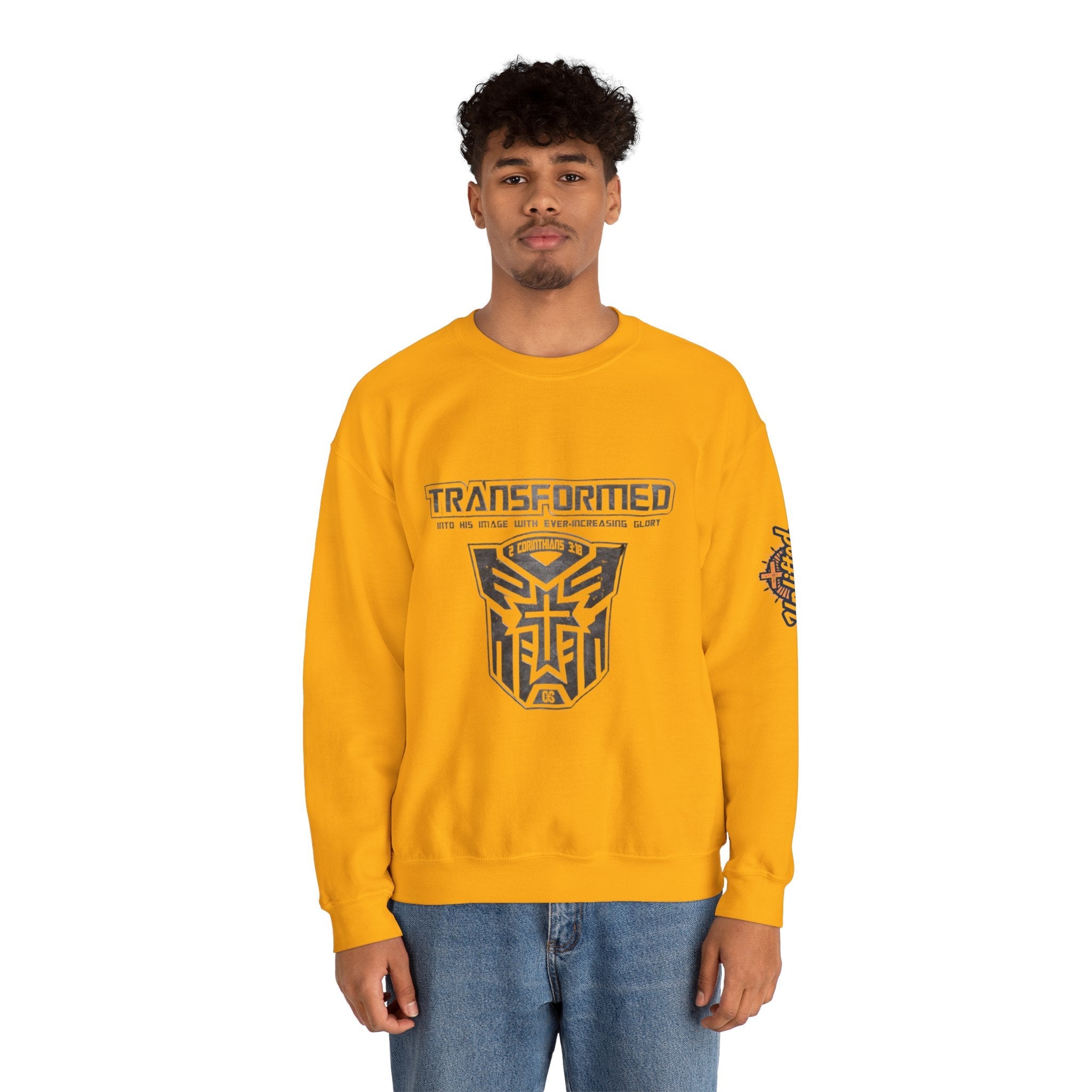 Transformer Logo Christian Sweatshirt | 2 Corinthians 3:18 Bible Verse Sweatshirt Printify
