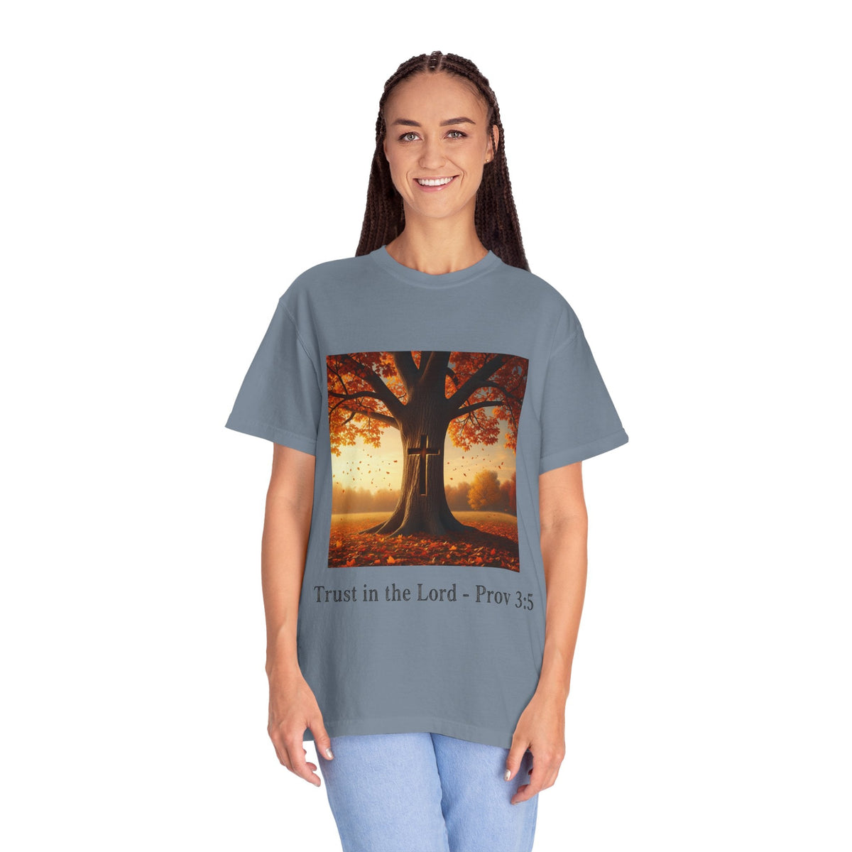 Trust in the Lord T-Shirt – Autumn Tree Christian Tee with Proverbs 3:5 Printify