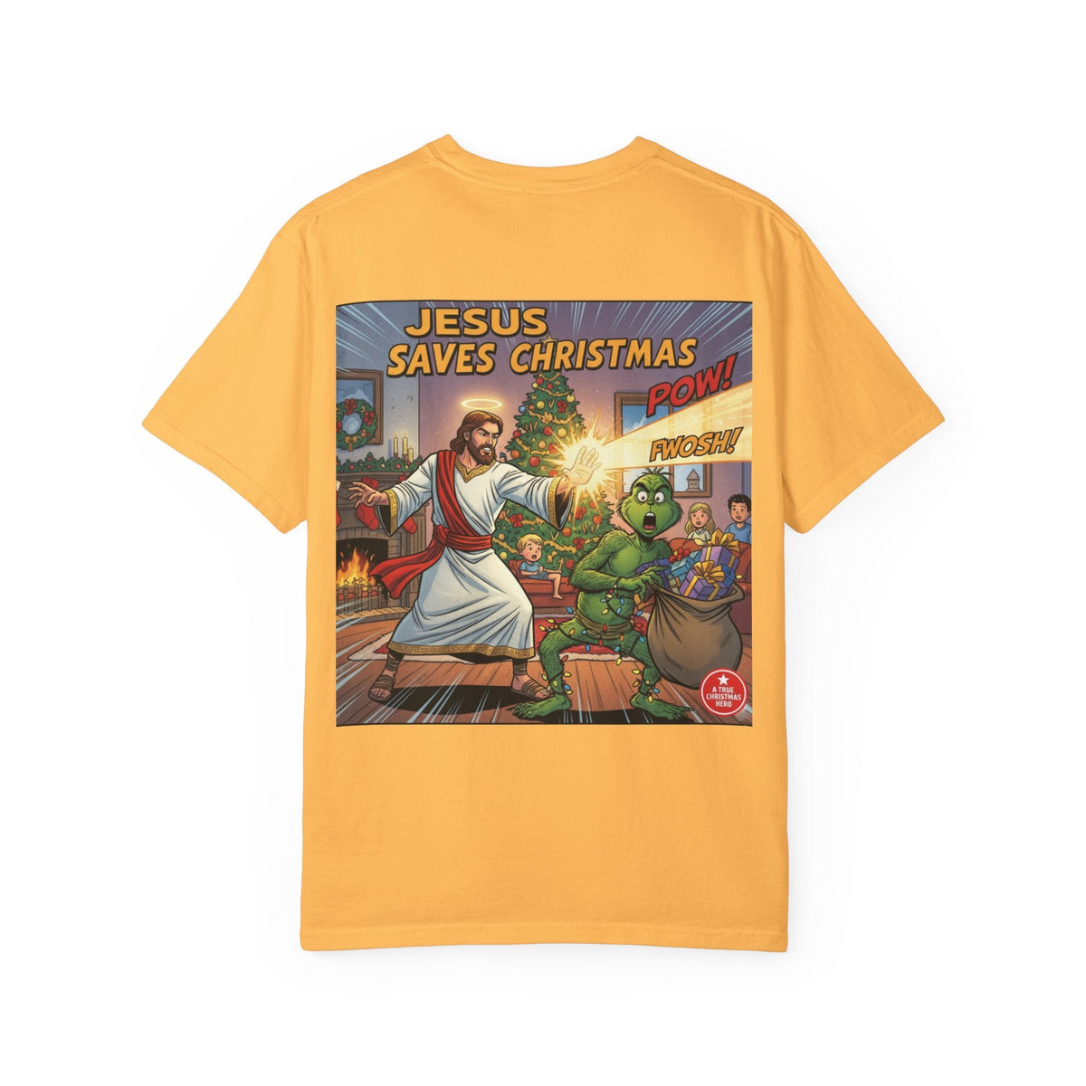 Jesus Saves Christmas T-shirt – Grinch vs Savior Light Battle Christian T-shirt for Hilarious Holiday Faith & True Joy Printify
