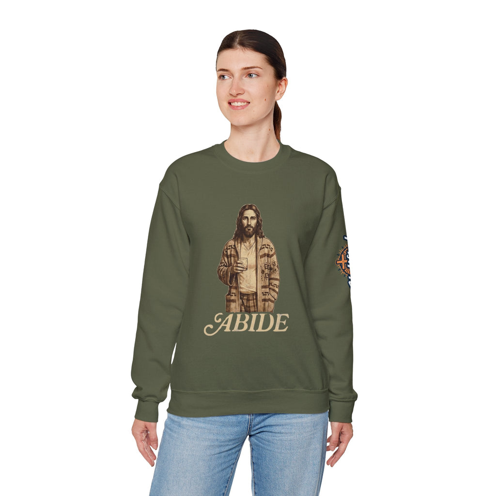Abide Jesus Sweatshirt — Vintage 'The Dude' Religious Graphic Sweatshirt Printify