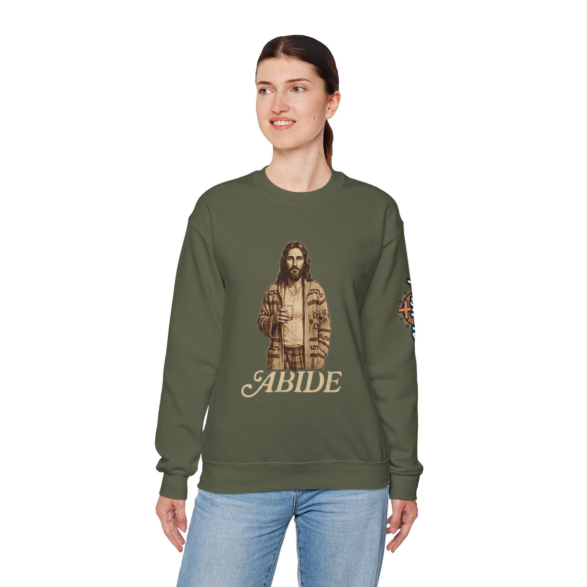 Abide Jesus Sweatshirt — Vintage 'The Dude' Religious Graphic Sweatshirt Printify