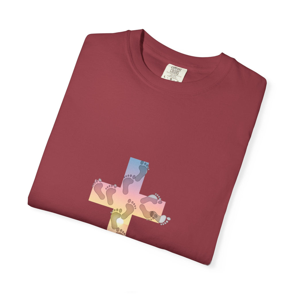 Walk by Faith T-Shirt – Cross & Footprints Christian Tee for Bold Believers Printify