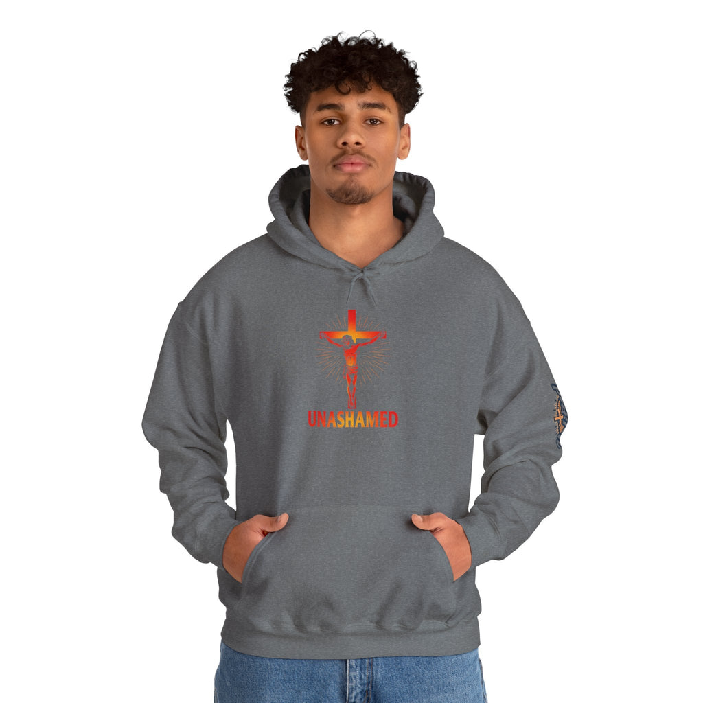 Unashamed Hoodie – Romans 1:16 Crucifixion Christian Sweatshirt for Bold Unwavering Faith Printify