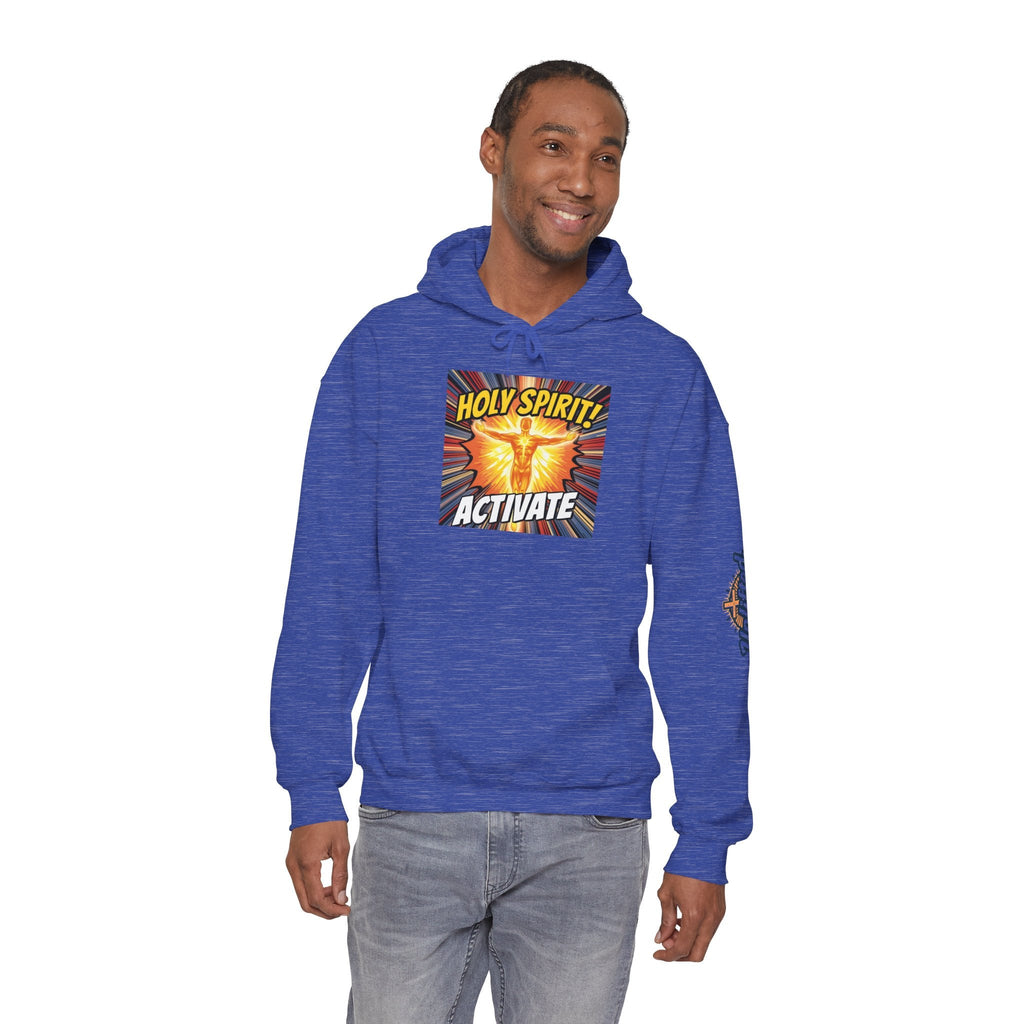 Holy Spirit Activate Hoodie – Superhero Christian Sweatshirt with Vibrant Power-Up Design for Faith-Fueled Boldness Printify