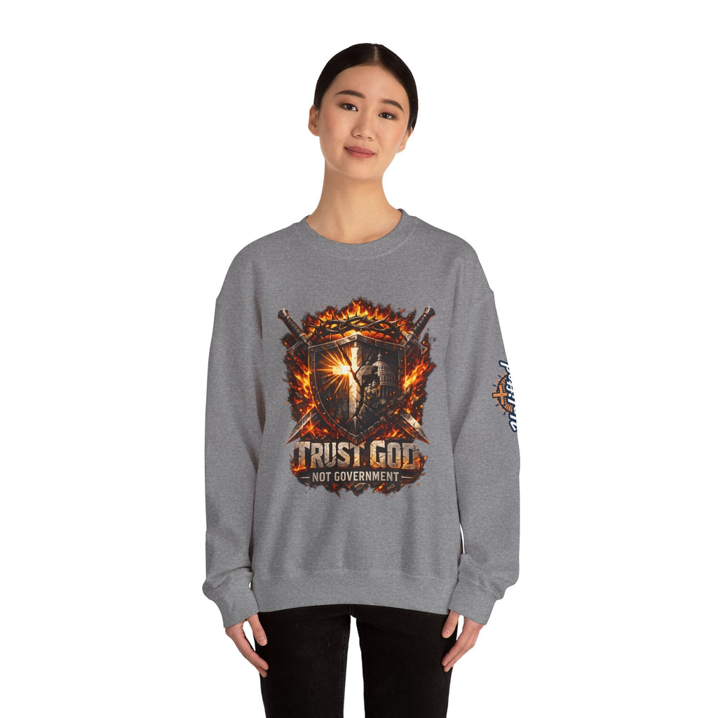 Trust God Not Government Shield Sweatshirt — Patriotic Christian Faith Sweatshirt Printify