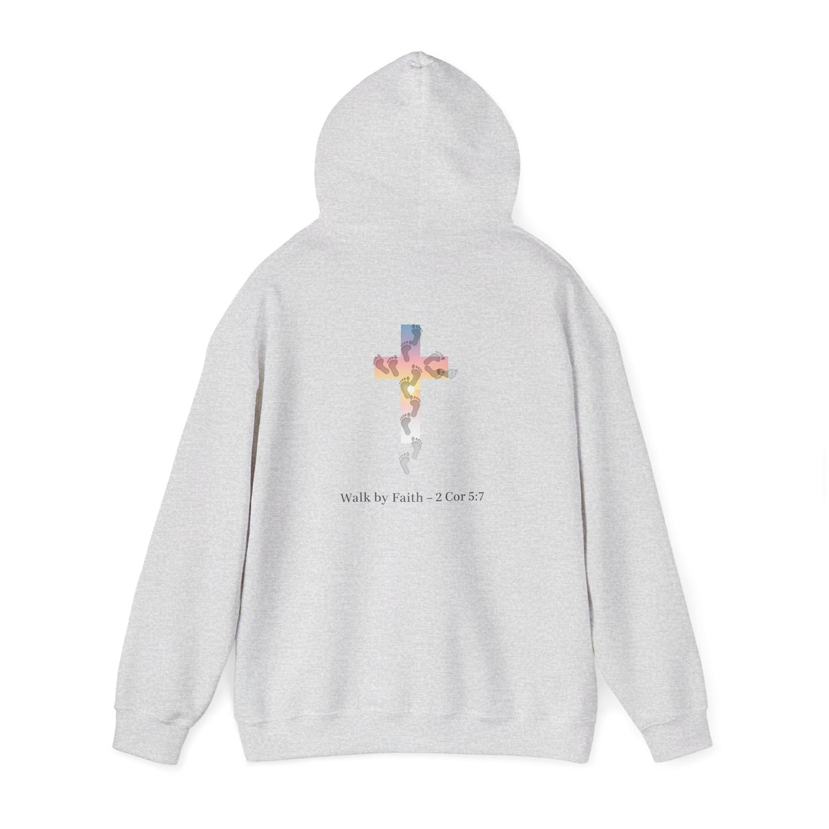Walk by Faith Hoodie – Cross & Footprints Christian Hoodie for Cozy Inspiration Printify