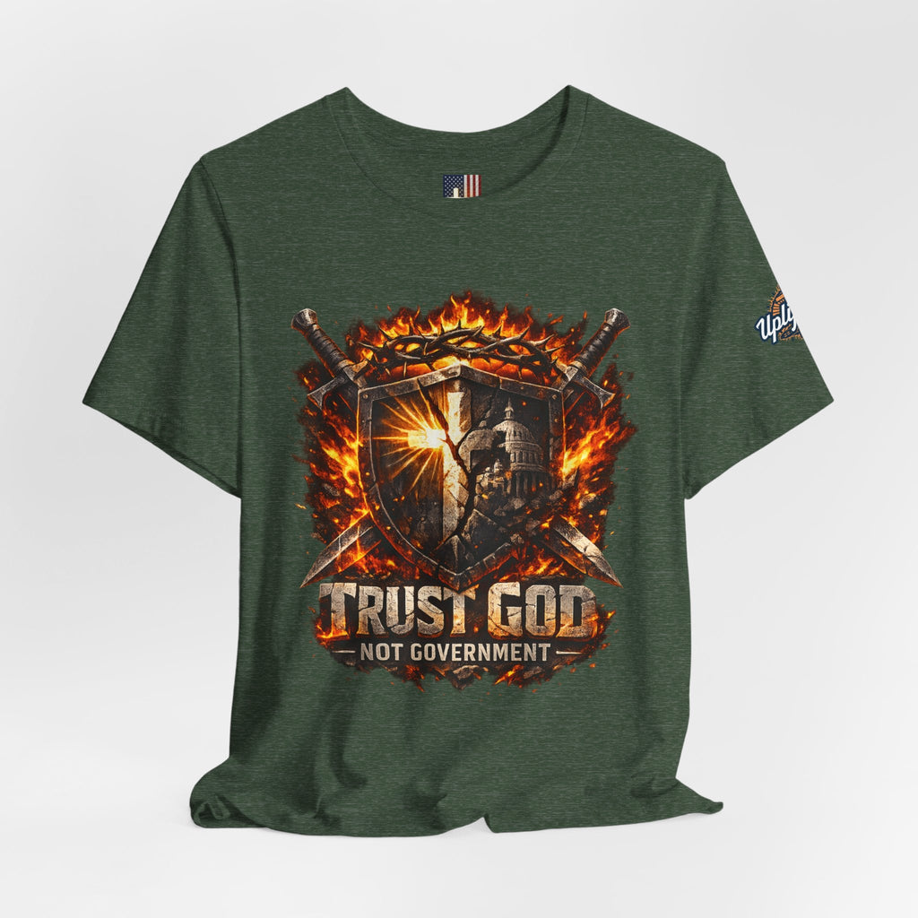 Trust God Not Government Shield Tee — Patriotic Christian Faith T-Shirt Printify