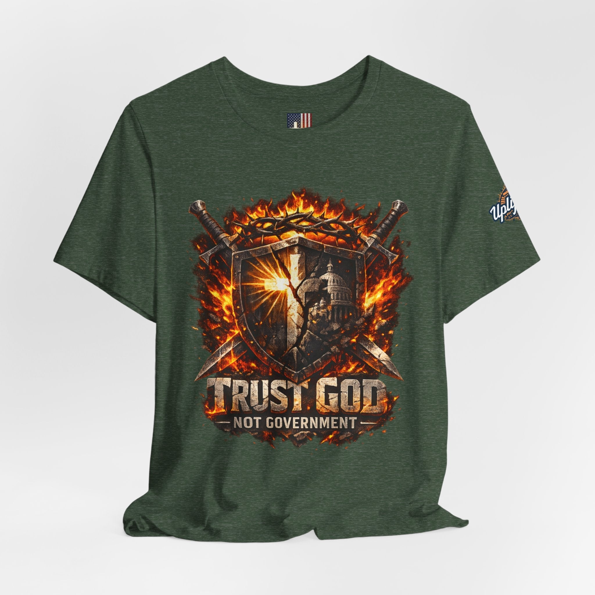 Trust God Not Government Shield Tee — Patriotic Christian Faith T-Shirt Printify