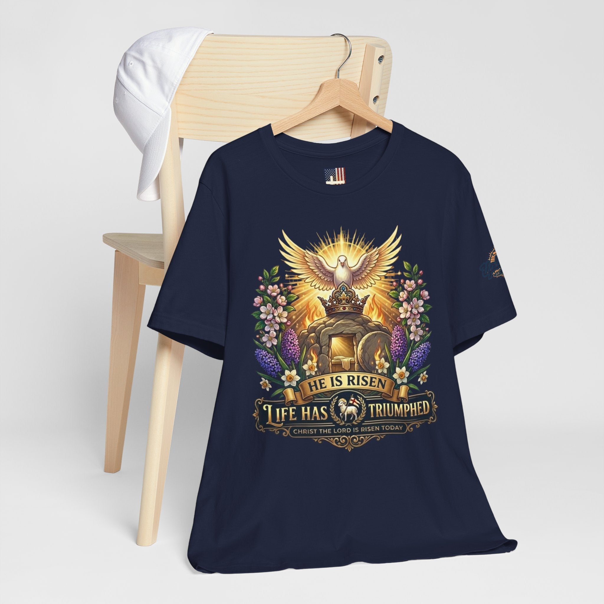He Is Risen "Life Has Triumphed" T-Shirt — Easter Resurrection Christian Tee Printify