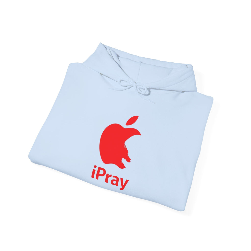 iPray Apple Logo Hoodie — Funny Christian Hoodie (Minimal Red Apple Graphic) Printify