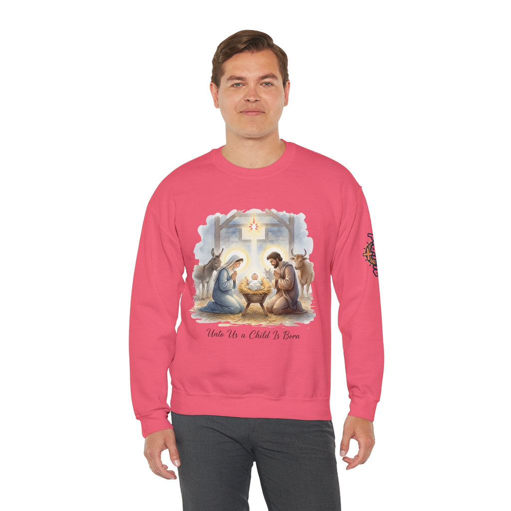 Unto Us a Child is Born Sweatshirt – Isaiah 9:6 Nativity Manger Scene Christian Christmas Sweatshirt for Holy Night Faith Printify