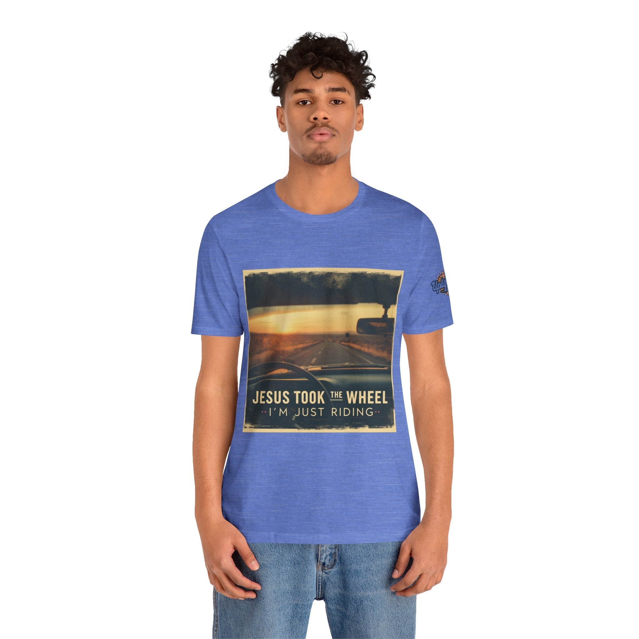 Jesus Took the Wheel I'm Just Riding T-shirt – Funny Christian Convertible Car T-shirt for Surrendered Faith & Humor Printify