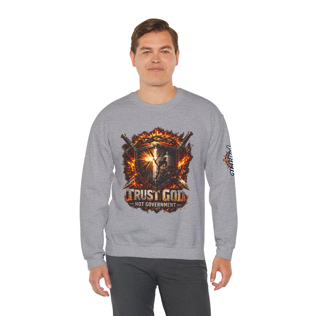 Trust God Not Government Shield Sweatshirt — Patriotic Christian Faith Sweatshirt Printify