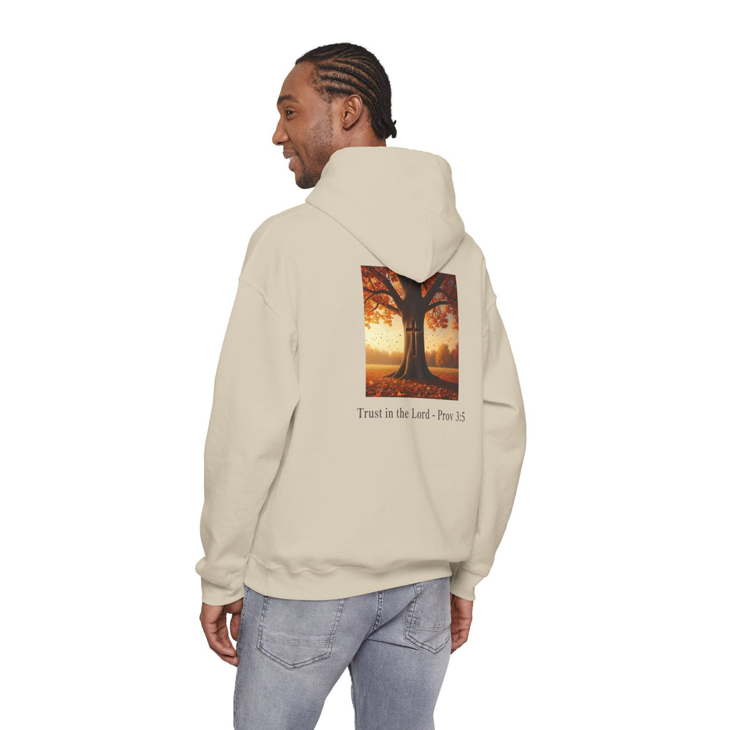 Trust in the Lord Hoodie – Autumn Tree Proverbs 3:5 Christian Hoodie for Cozy Faith Printify