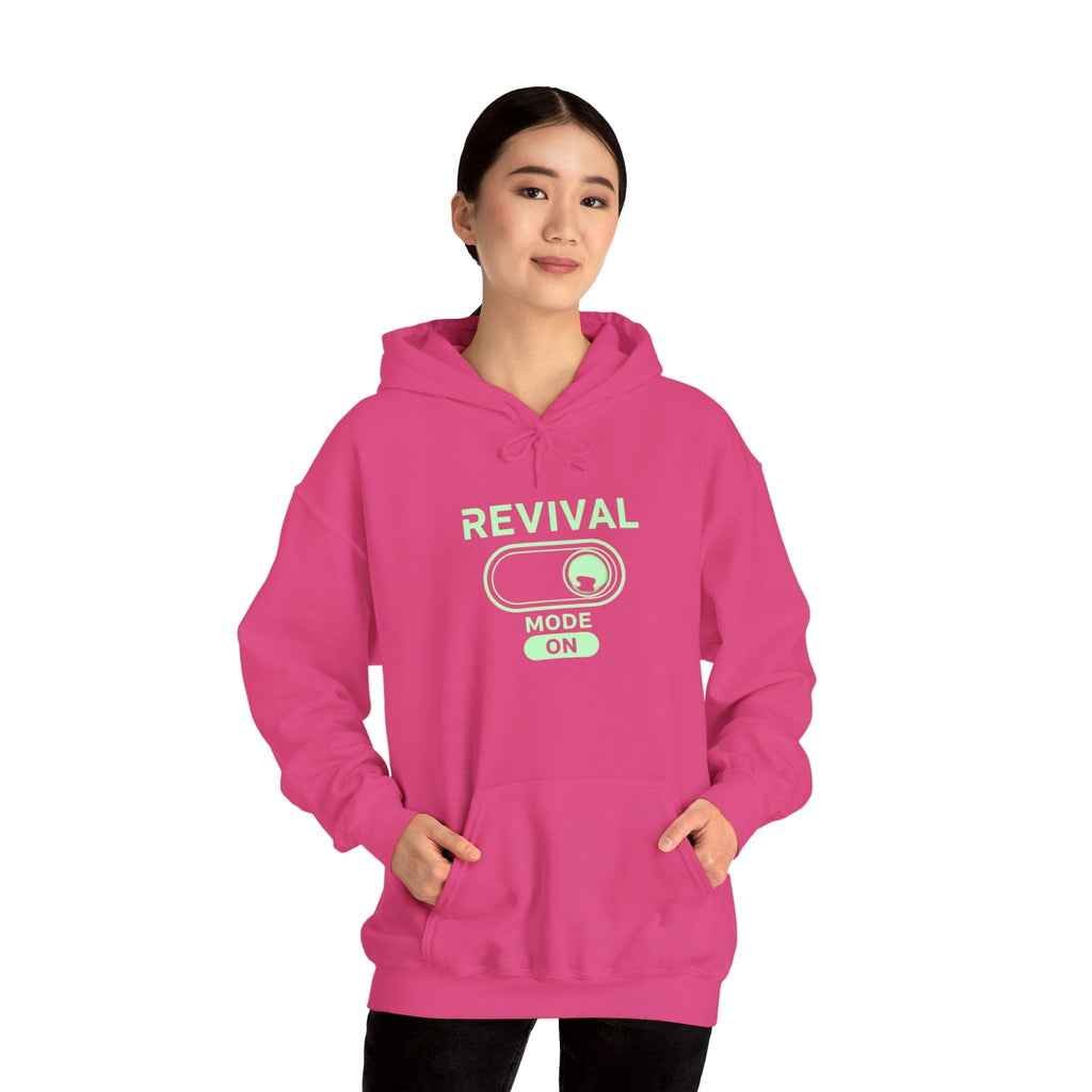 🔥 Revival Mode: ON – Christian Techwear Hoodie | Glowing Green Faith Switch | Futuristic Jesus Shirt | Activate Your Spiritual Awakening | Uplifted Gear Printify