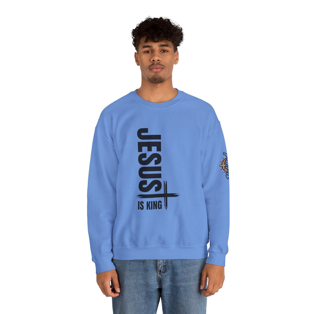 Jesus Is King Sweatshirt | Modern Typographic Cross Christian Sweatshirt Printify