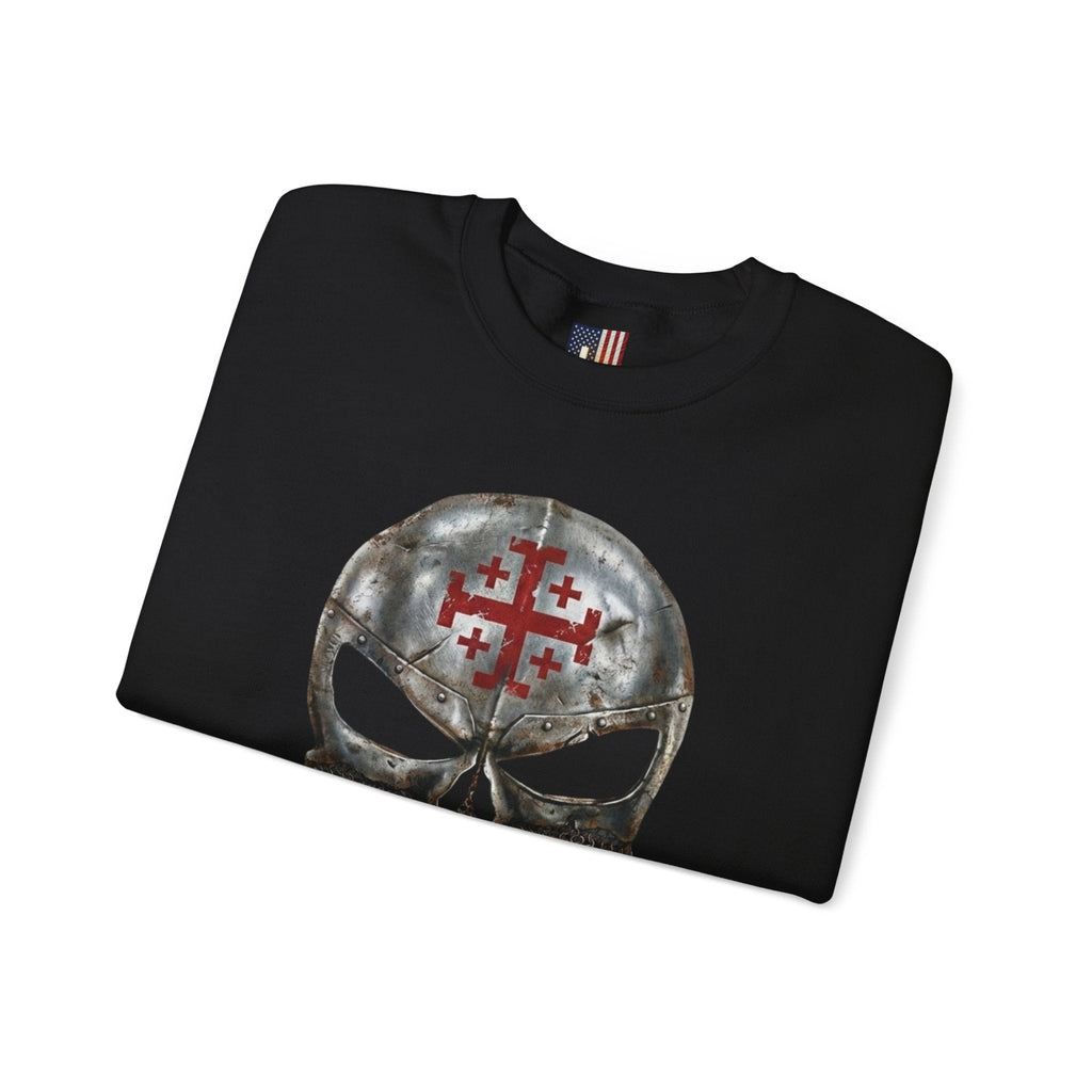 Crusader Knight Christian Skull Sweatshirt - Warrior Armor of God Sweatshirt Printify