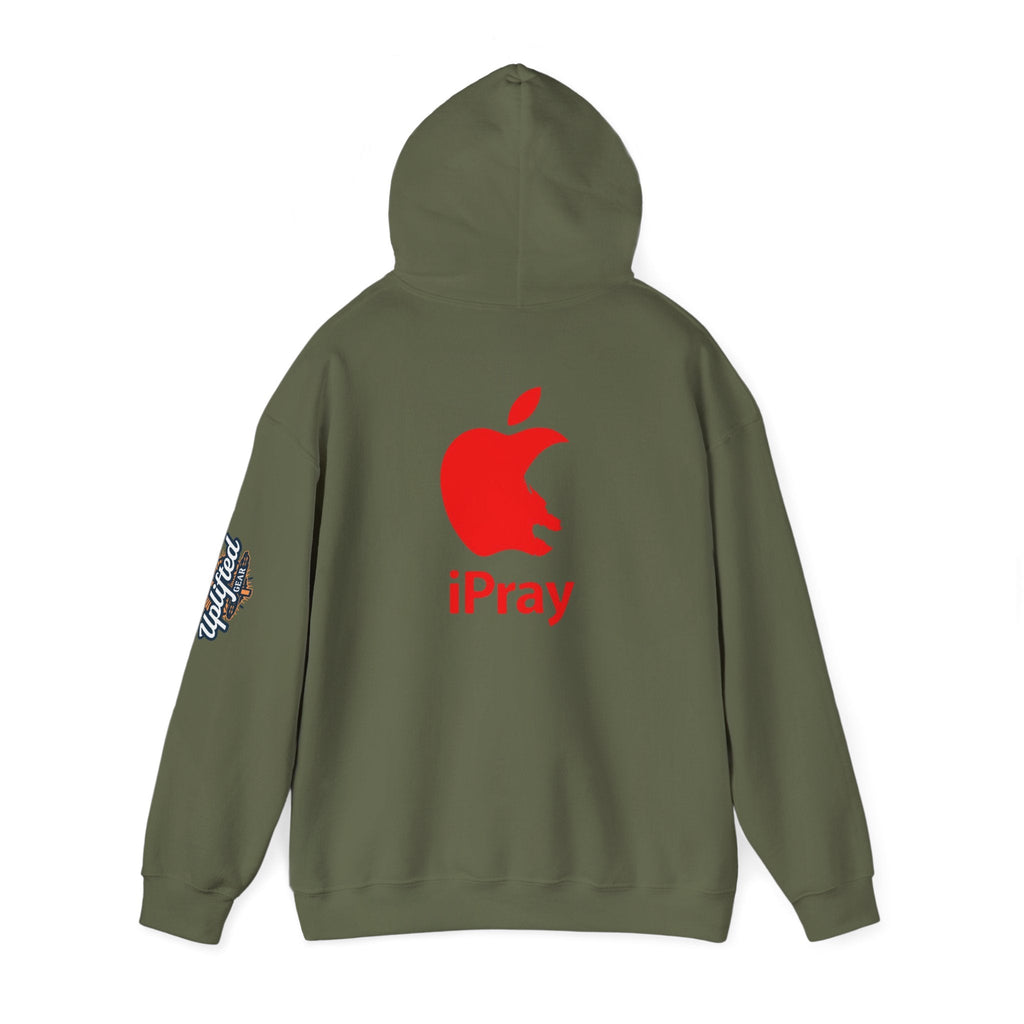 iPray Apple Logo Hoodie — Funny Christian Hoodie (Minimal Red Apple Graphic) Printify