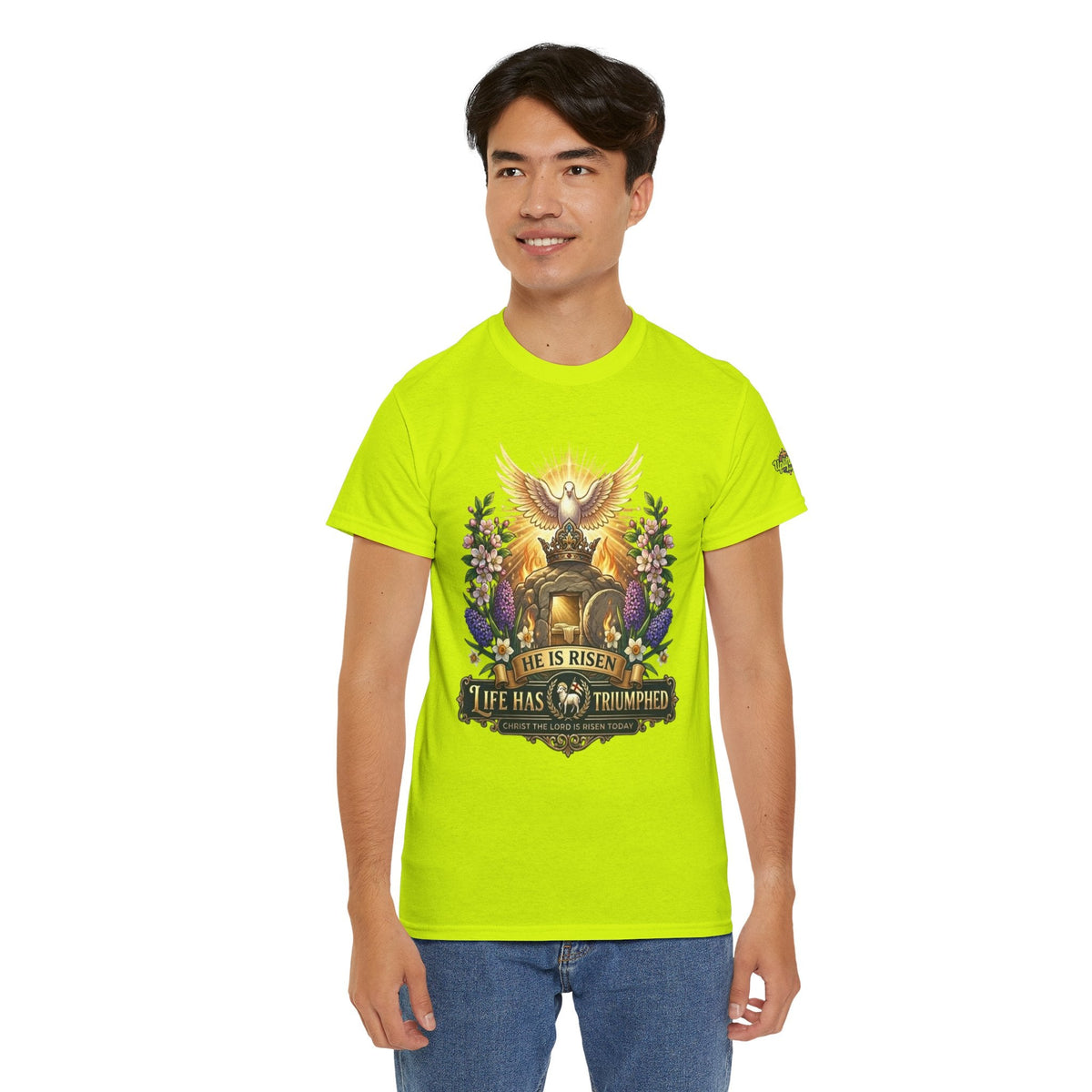 He Is Risen "Life Has Triumphed" T-Shirt — Easter Resurrection Christian Tee Printify