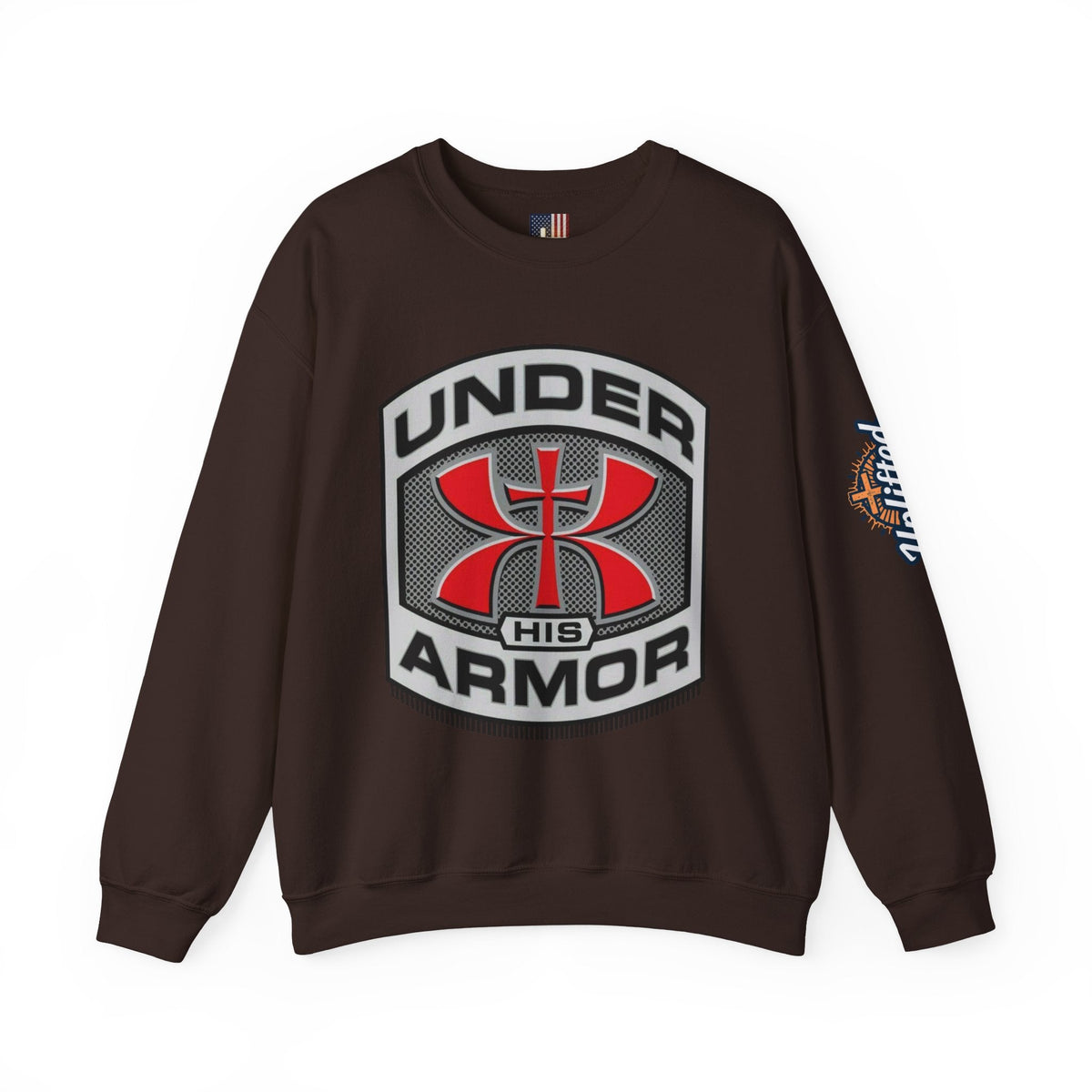 Under His Armor Crewneck Sweatshirt — Christian Faith Graphic Pullover Printify