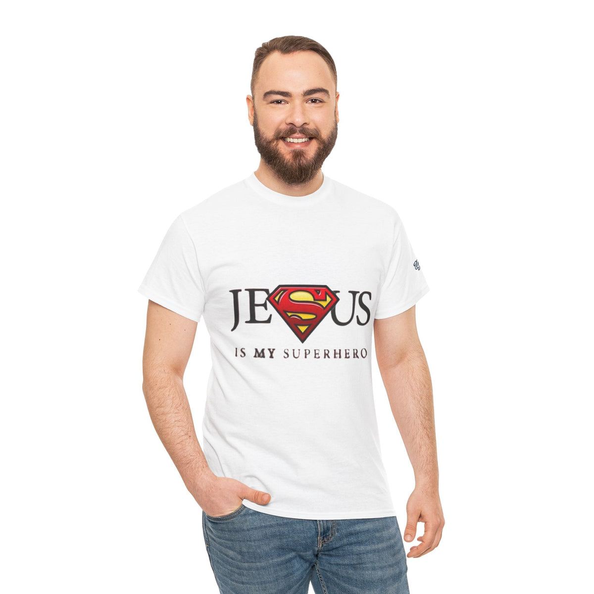 Jesus Is My Superhero T-Shirt — Faith-Based Superman-Inspired Tee Printify
