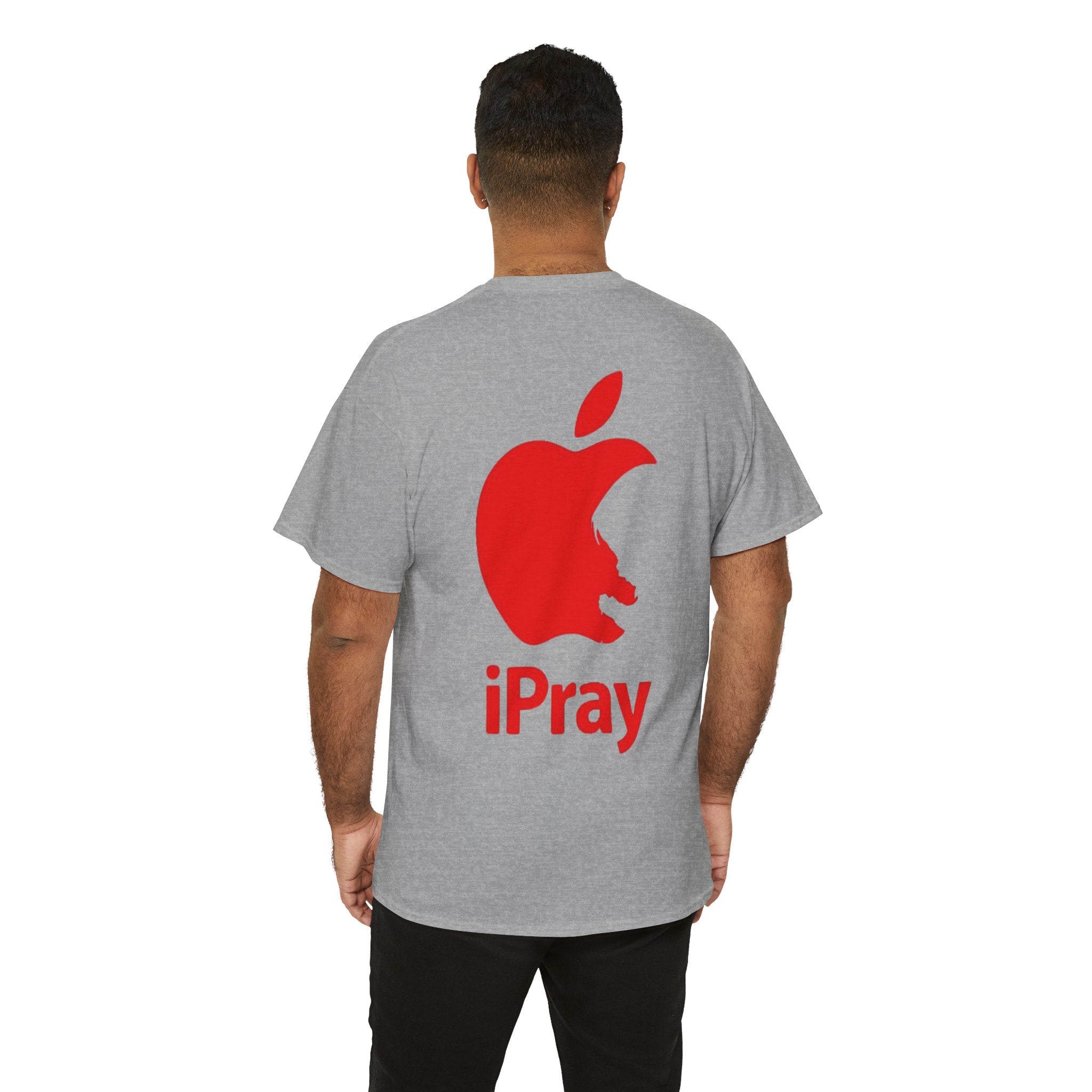 iPray Apple Logo Tee — Funny Christian T-Shirt (Minimal Red Apple Graphic) Printify