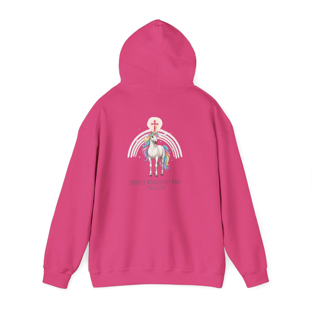 Unique Unicorn Hoodie – Rainbow Cross Psalm 139:14 Christian Hoodie for Wonderfully Made Printify