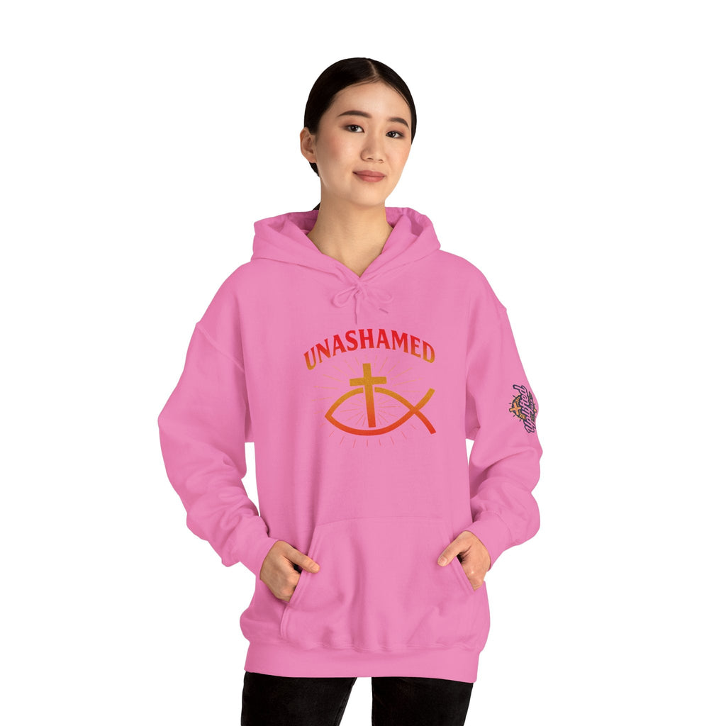 Unashamed Hoodie – Ichthys Jesus Fish & Cross Christian Sweatshirt for Romans 1:16 Bold Faith Printify