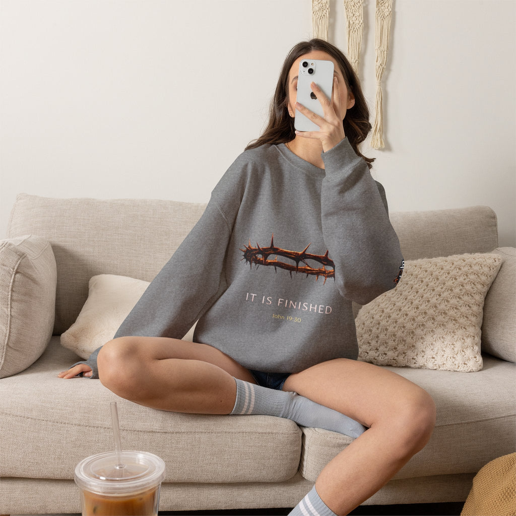 It Is Finished Crown of Thorns Sweatshirt — Christian John 19:30 Faith Sweatshirt Printify
