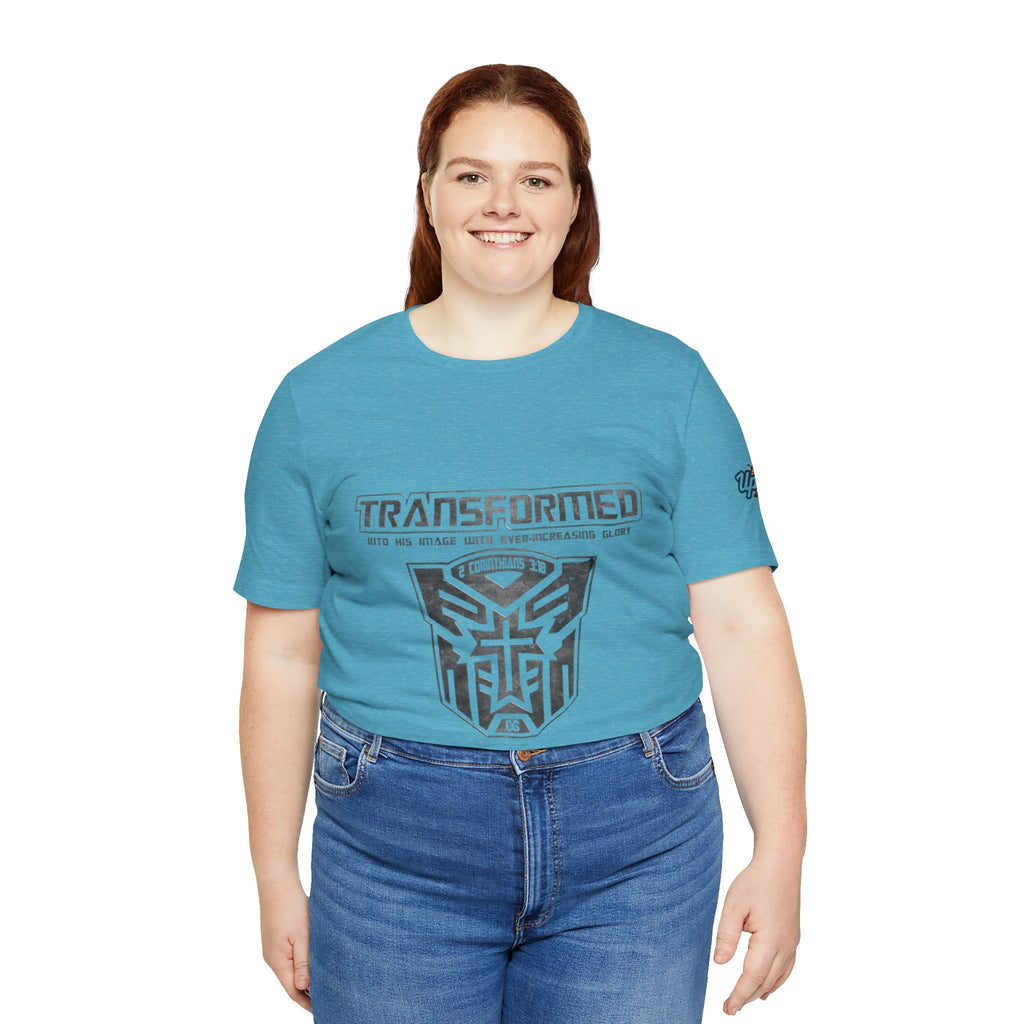 Transformer Logo Christian T-shirt | 2 Corinthians 3:18 Bible Verse T-shirt Printify
