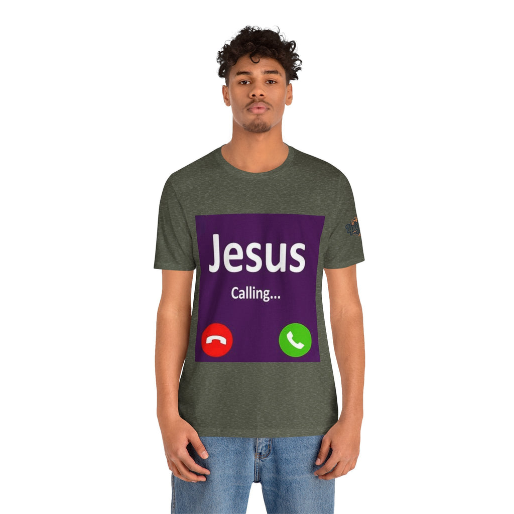 Jesus Calling T-shirt – Funny Cell Phone Screen Christian T-shirt for Divine Connection & Faith Humor Printify