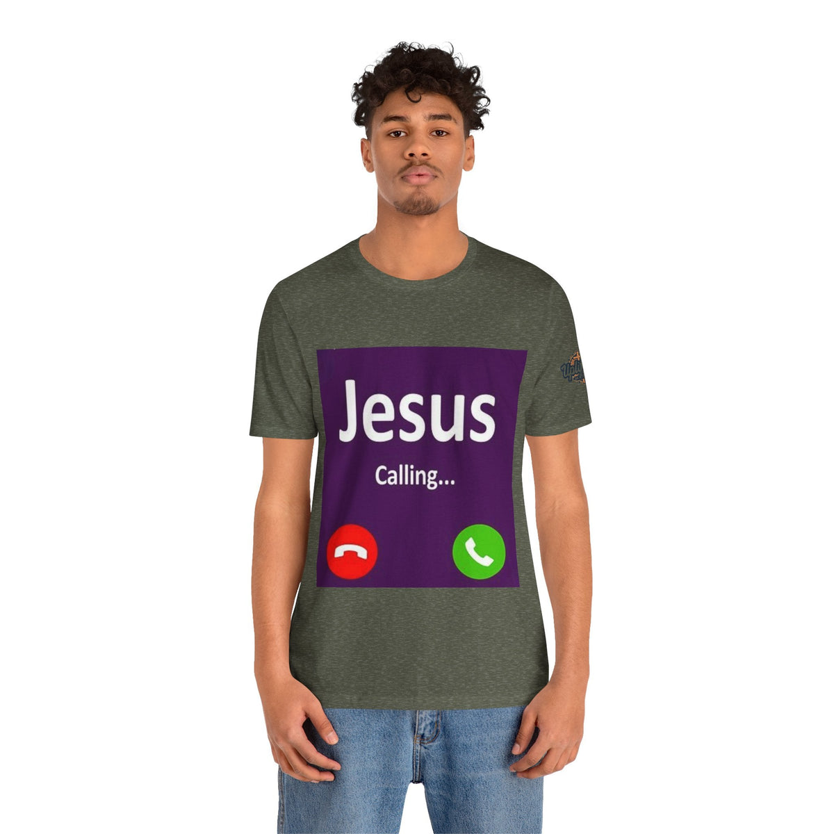 Jesus Calling T-shirt – Funny Cell Phone Screen Christian T-shirt for Divine Connection & Faith Humor Printify
