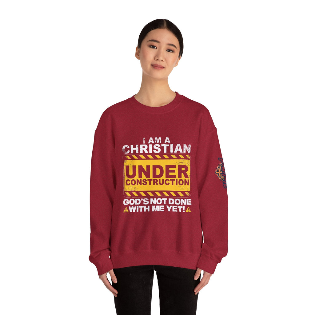 Christian Under Construction Sweatshirt | God Is Not Done With Me Yet Sweatshirt Printify