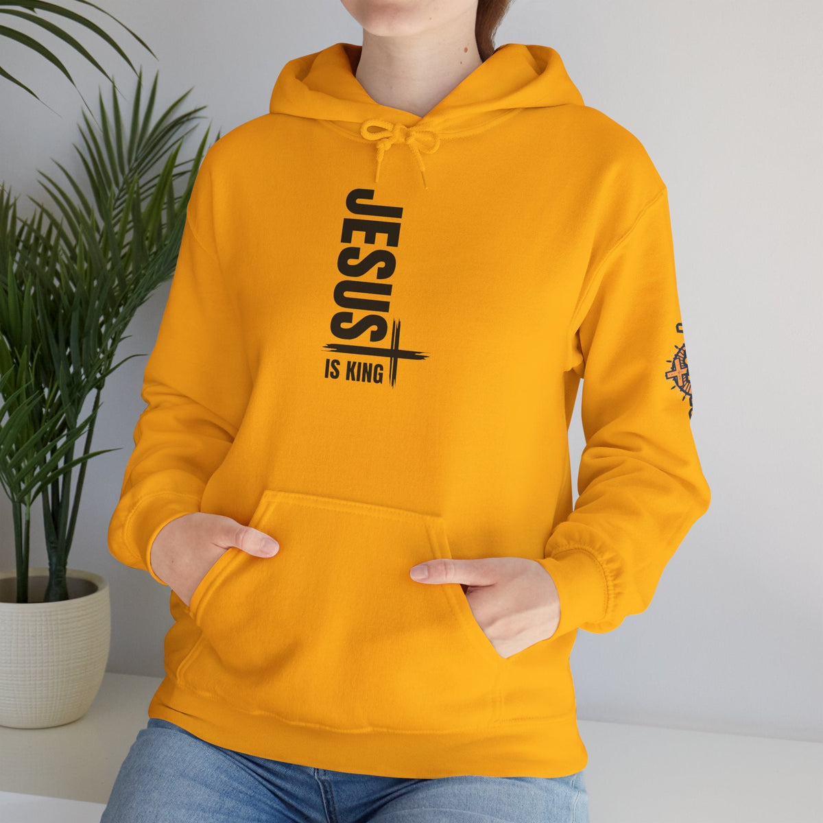 Jesus Is King Hoodie | Modern Typographic Cross Christian Hoodie Printify
