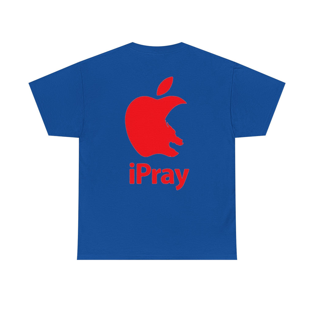 iPray Apple Logo Tee — Funny Christian T-Shirt (Minimal Red Apple Graphic) Printify