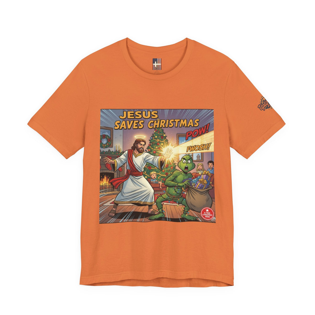 Jesus Saves Christmas T-shirt – Grinch vs Savior Light Battle Christian T-shirt for Hilarious Holiday Faith & True Joy Printify