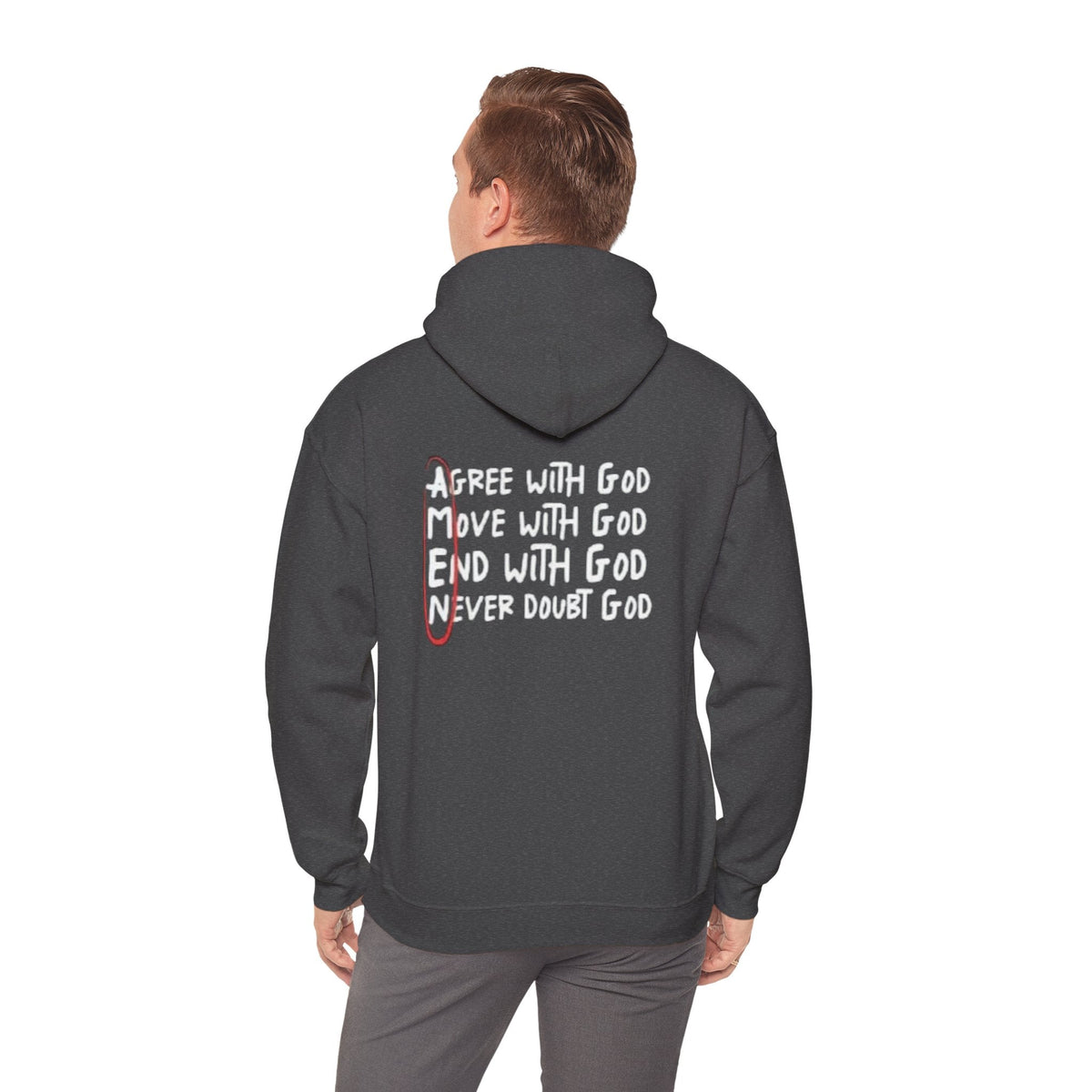 AMEN Acronym Hoodie – Agree with God Move with God End with God Never Doubt God Christian Sweatshirt for Unwavering Faith Printify