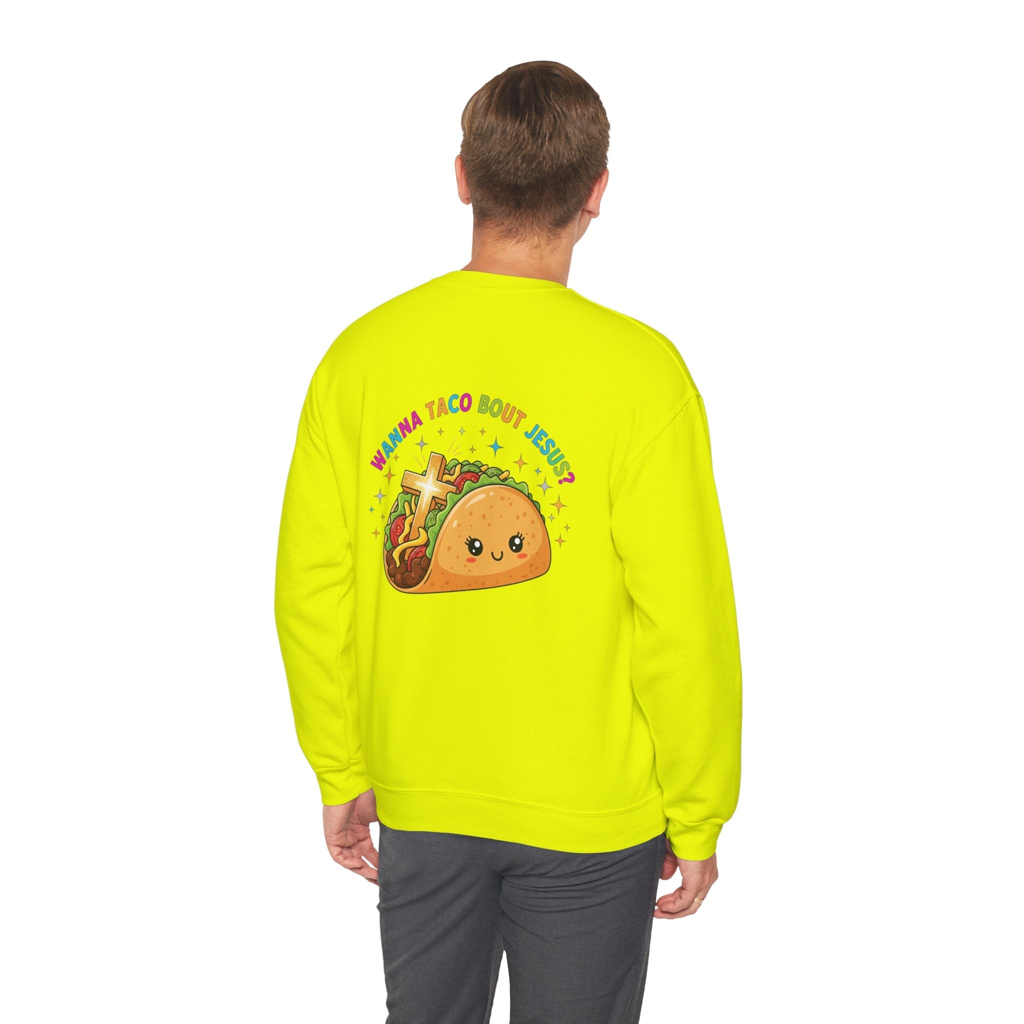 Wanna Taco 'Bout Jesus Sweatshirt – Cozy Christian Pun Sweatshirt for Faith & Fun Printify