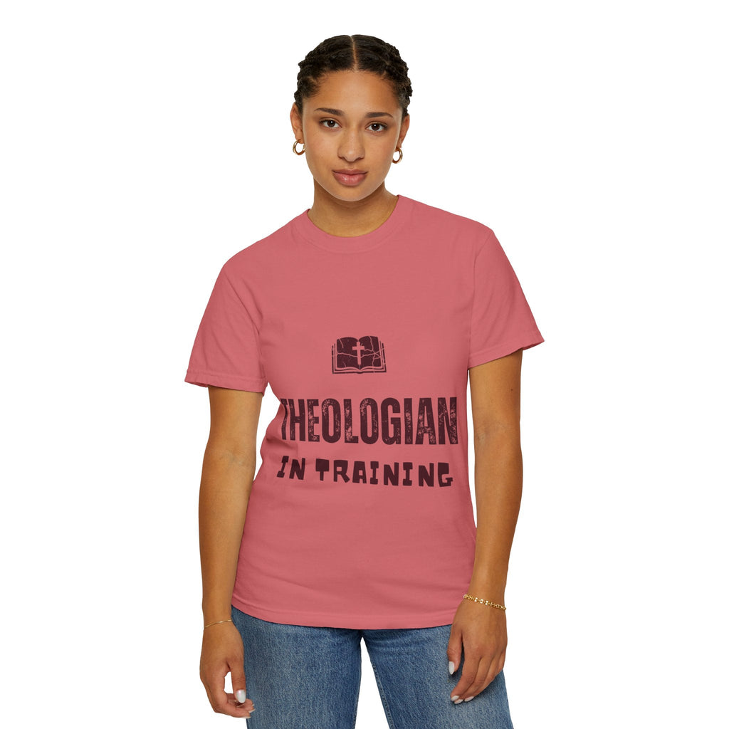 Theologian in Training T-Shirt – Open Bible & Cross Christian Tee for Faithful Learners Printify