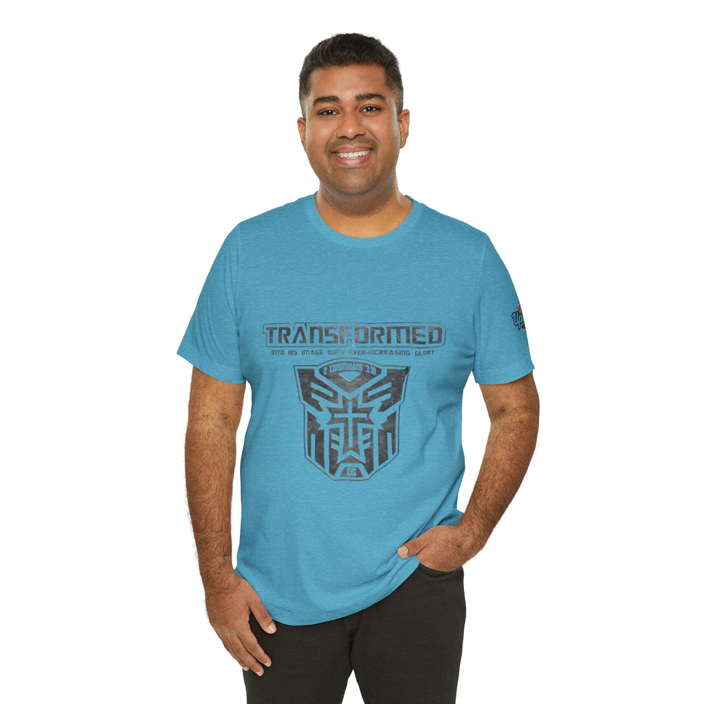 Transformer Logo Christian T-shirt | 2 Corinthians 3:18 Bible Verse T-shirt Printify