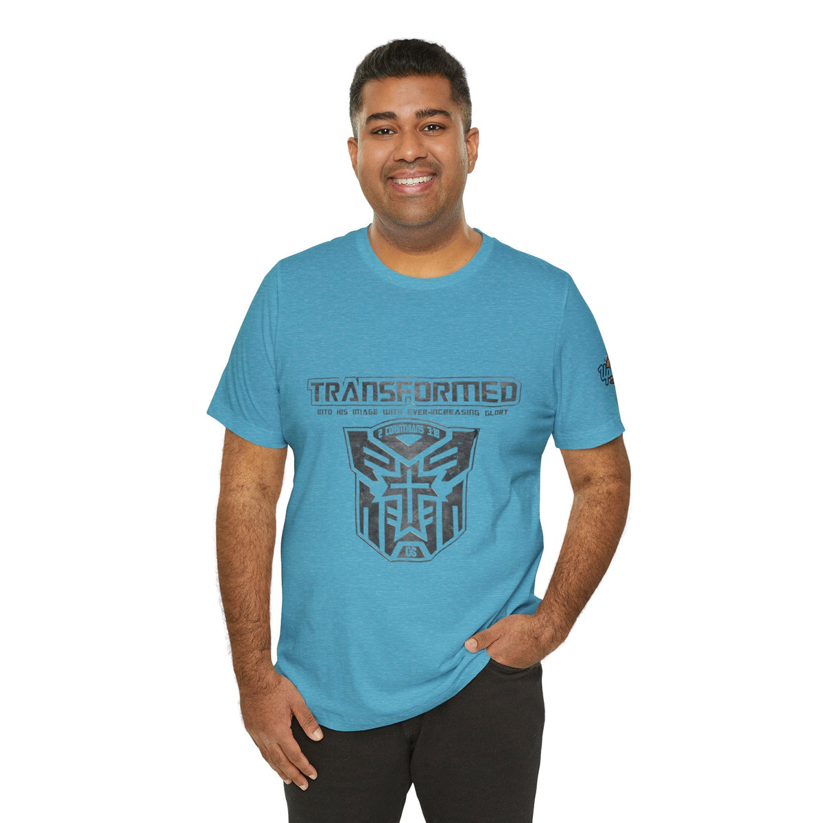 Transformer Logo Christian T-shirt | 2 Corinthians 3:18 Bible Verse T-shirt Printify