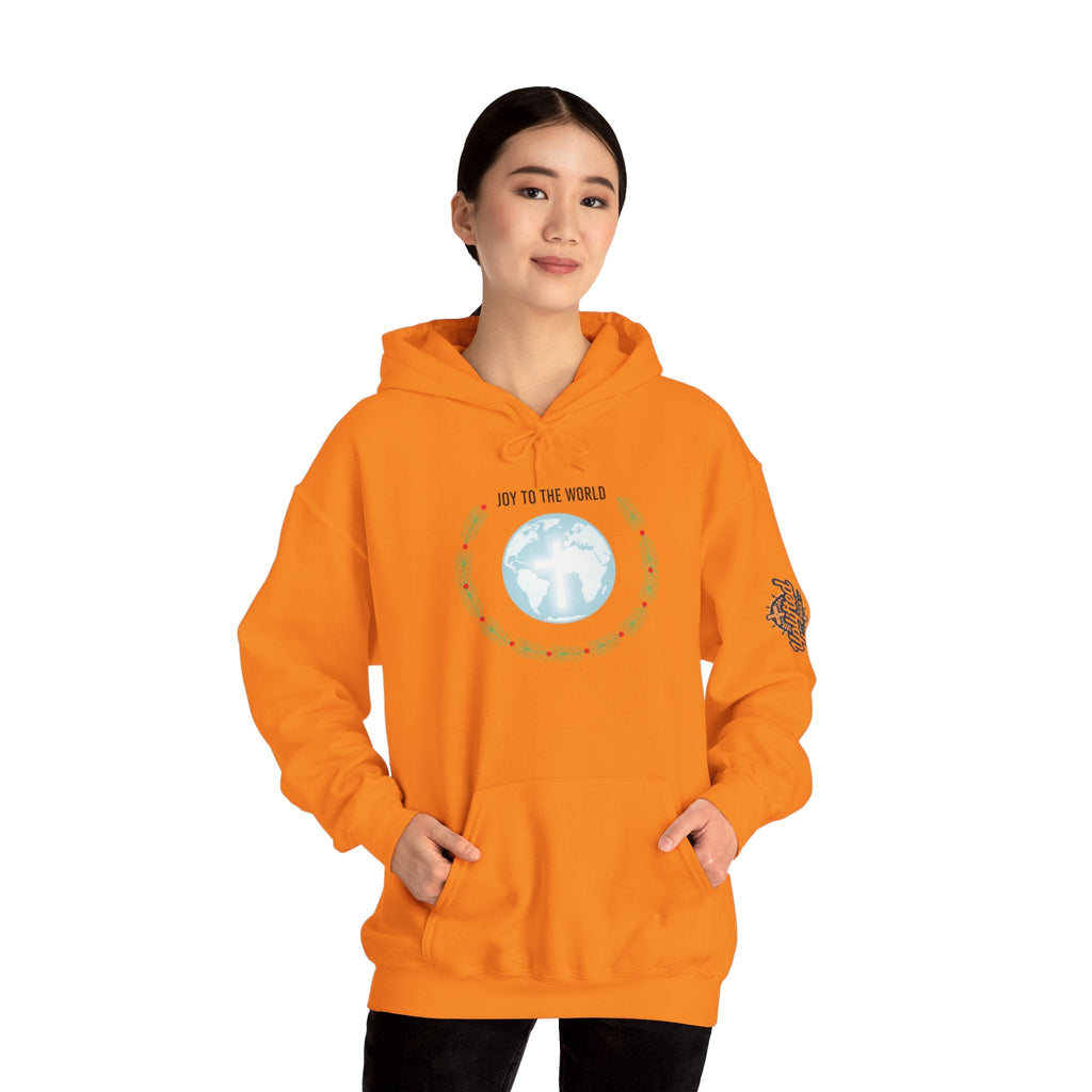 Joy to the World Hoodie – Wreath Earth Nativity Christian Christmas Sweatshirt for Isaiah 9:6 Holiday Faith & Festive Joy Printify