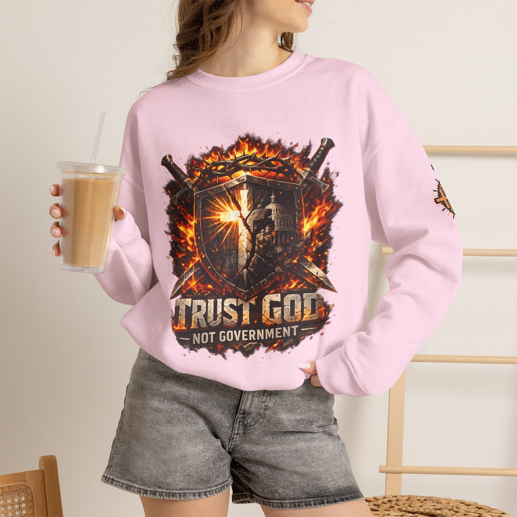 Trust God Not Government Shield Sweatshirt — Patriotic Christian Faith Sweatshirt Printify