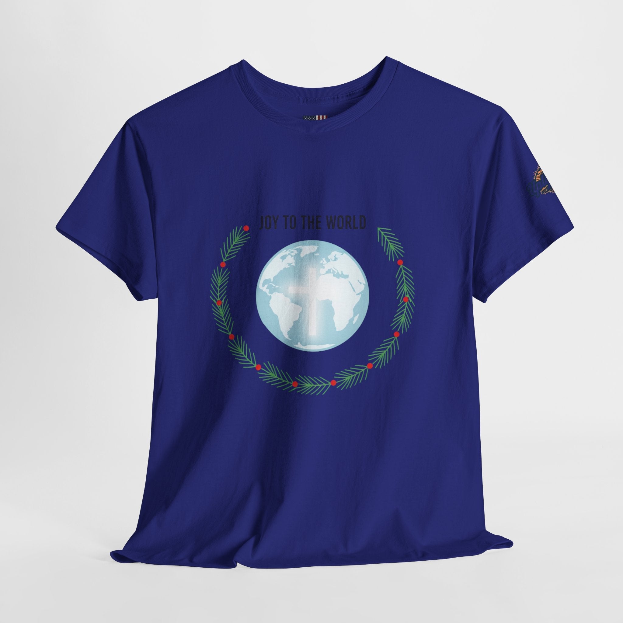 Joy to the World T-shirt – Wreath Earth Nativity Christian Christmas T-shirt for Isaiah 9:6 Holiday Faith & Festive Joy Printify