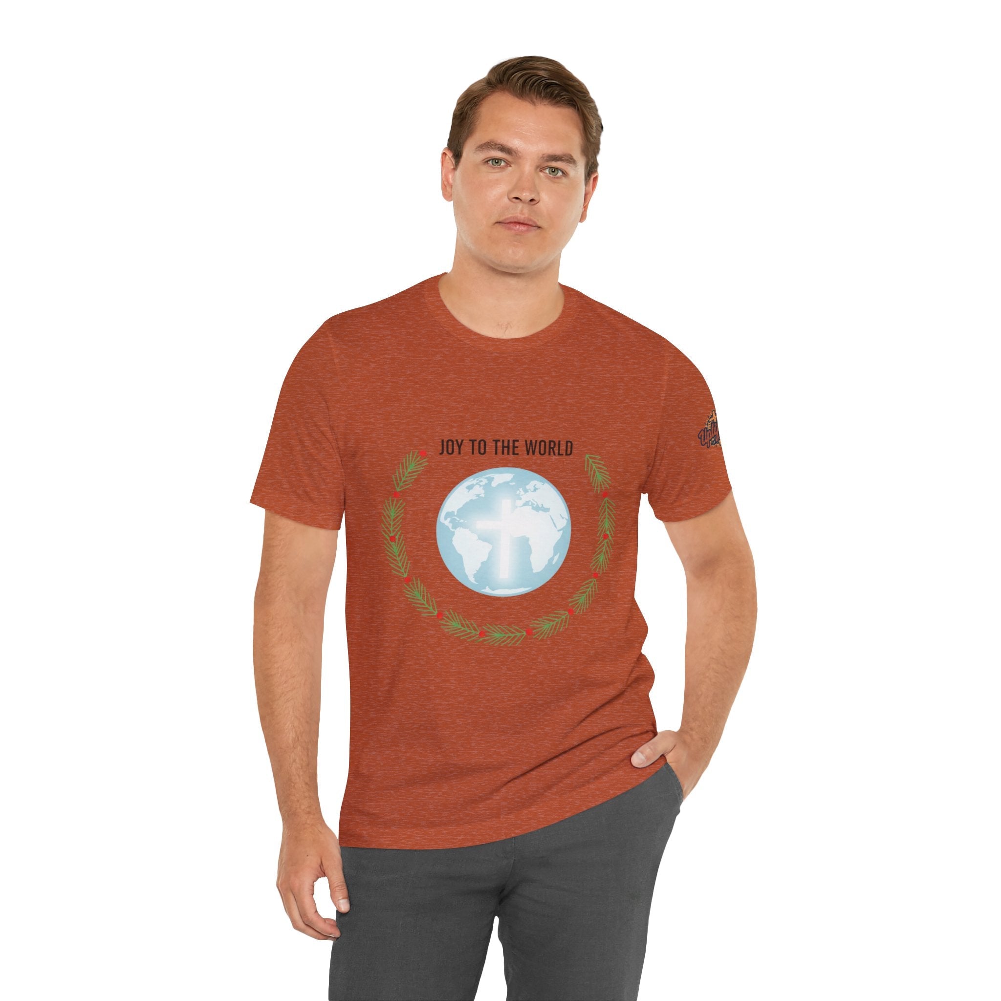 Joy to the World T-shirt – Wreath Earth Nativity Christian Christmas T-shirt for Isaiah 9:6 Holiday Faith & Festive Joy Printify