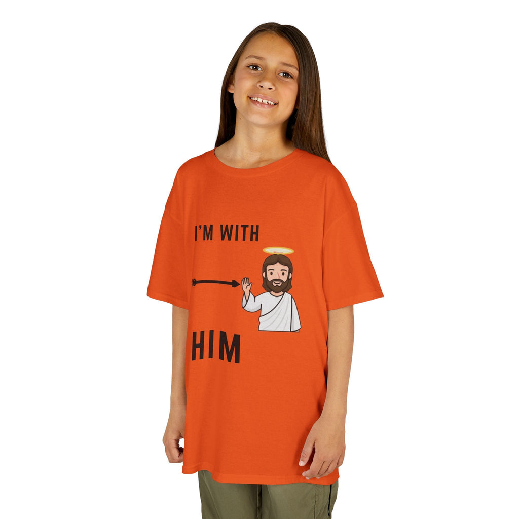 🔥 I’m With Him → Christian Kids T-Shirt | Arrow Pointing to Jesus | Minimalist Faith Tee | Subtle Cross Design | Bible-Inspired Apparel by Uplifted Gear Printify