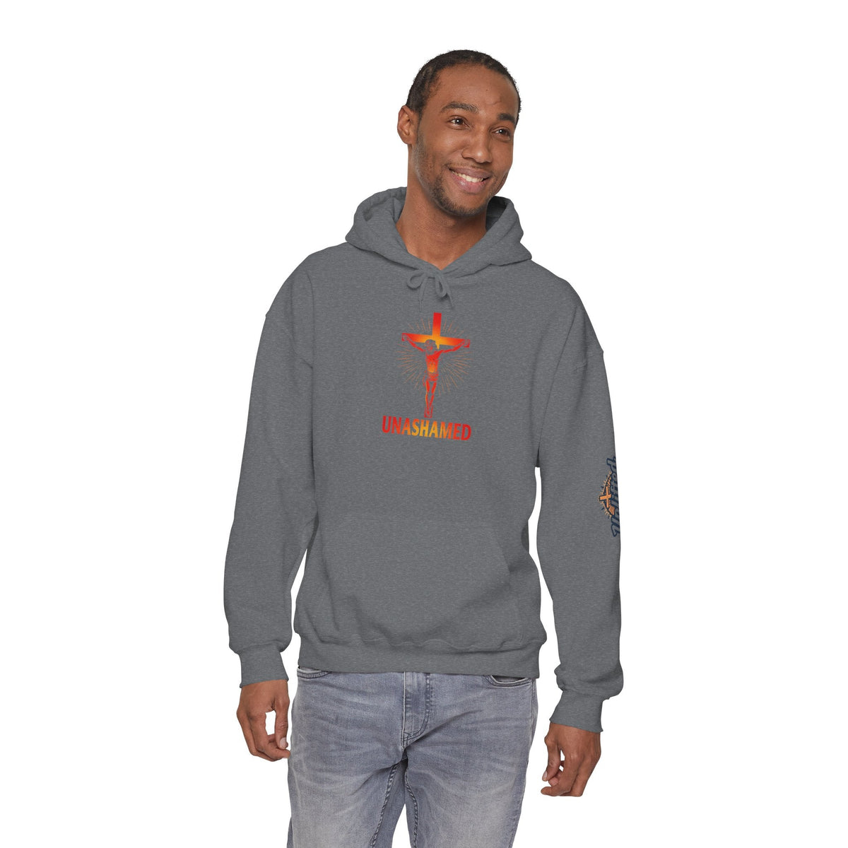 Unashamed Hoodie – Romans 1:16 Crucifixion Christian Sweatshirt for Bold Unwavering Faith Printify