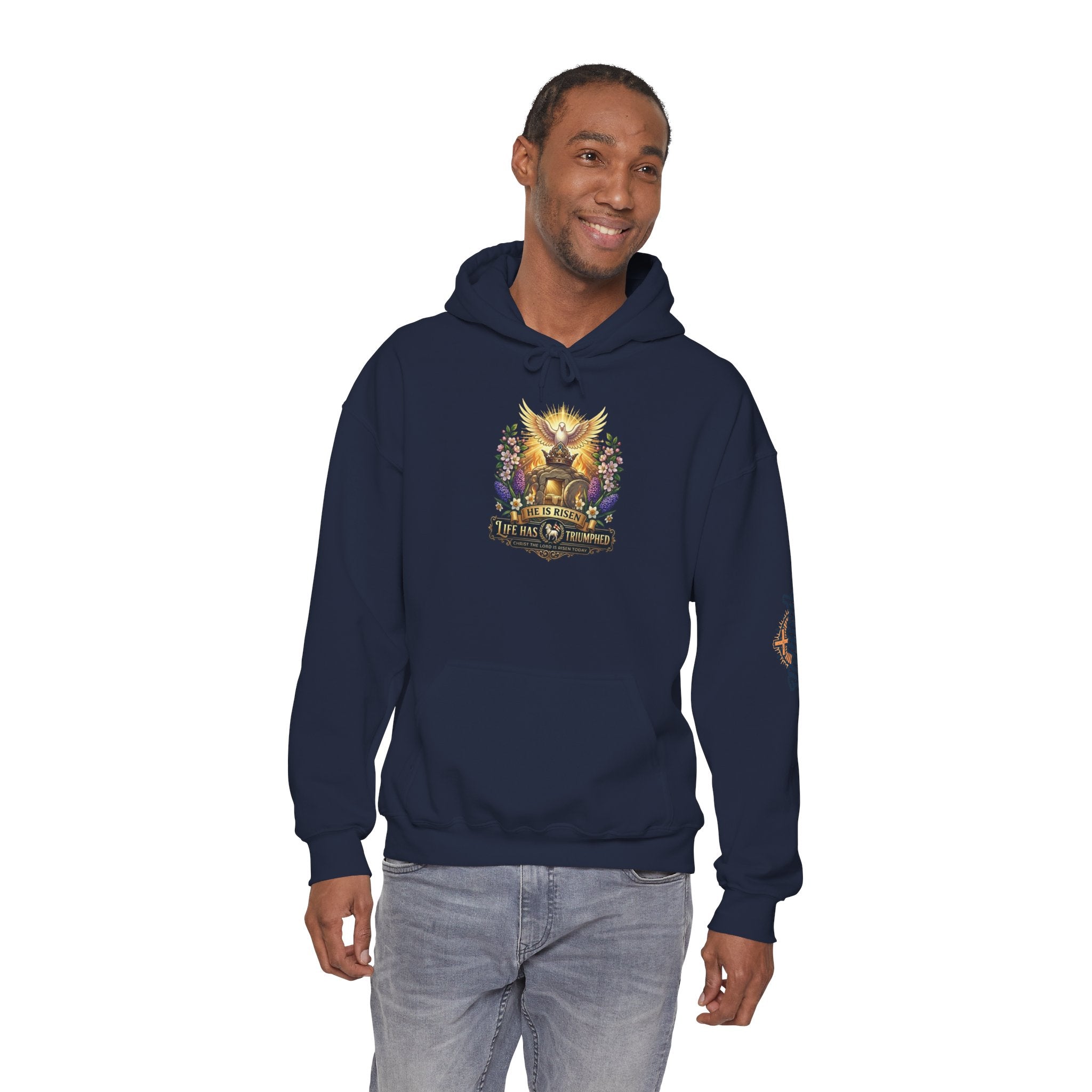He Is Risen "Life Has Triumphed" Hoodie — Easter Resurrection Christian Hoodie Printify