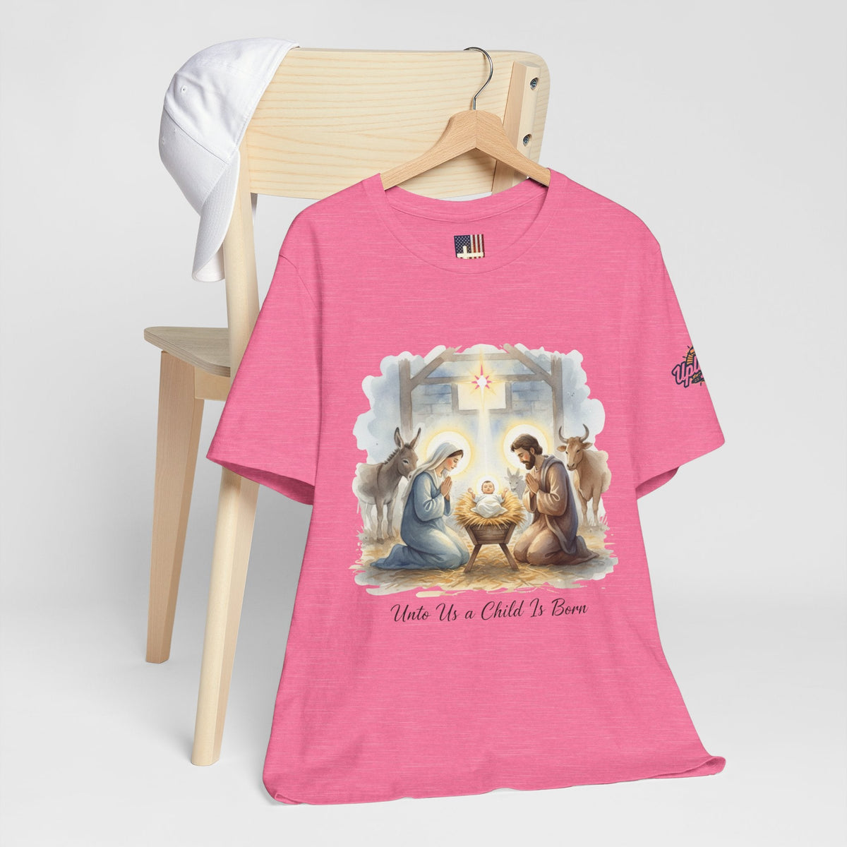 Unto Us a Child is Born T-shirt – Isaiah 9:6 Nativity Manger Scene Christian Christmas T-shirt for Holy Night Faith Printify